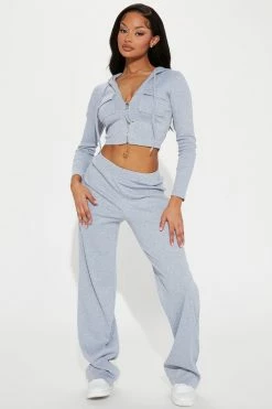 Fashion Nova Ready For The Weekend Pant Set - Heather Grey Wide Leg Sets
