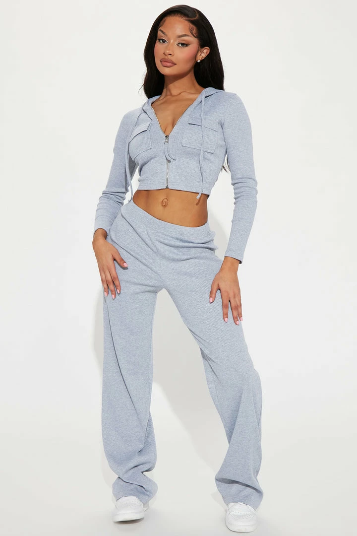 Fashion Nova Ready For The Weekend Pant Set - Heather Grey Wide Leg Sets