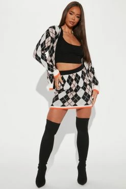 Fashion Nova Sweater Sets Serena Plaid Sweater Skirt Set - Black/combo
