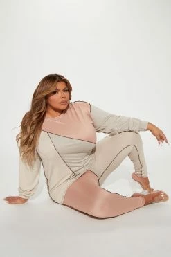 Fashion Nova Legging Sets No Drama Colorblock Legging Set - Taupe/combo