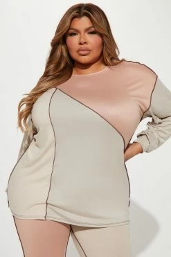 Fashion Nova Legging Sets No Drama Colorblock Legging Set - Taupe/combo