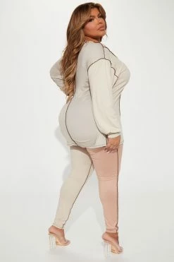 Fashion Nova Legging Sets No Drama Colorblock Legging Set - Taupe/combo