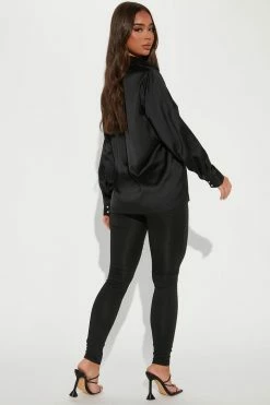 Fashion Nova Legging Sets Set The Mood Satin Legging Set - Black