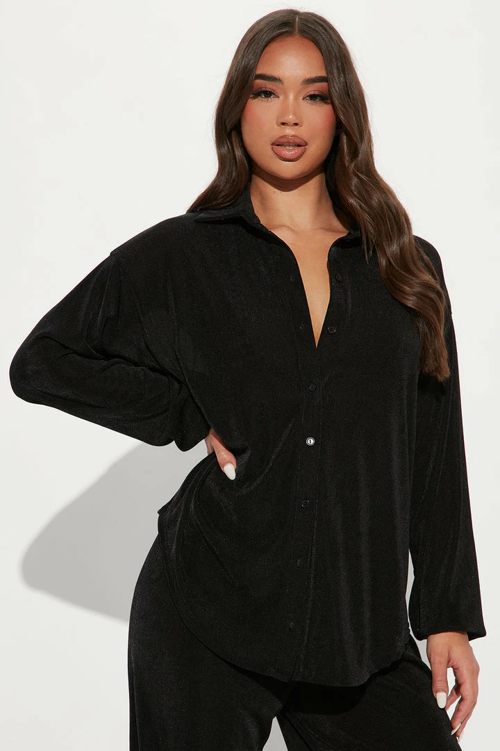 Fashion Nova Wide Leg Sets Sweet In Slinky Pant Set - Black