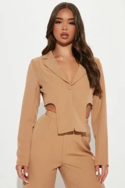 Fashion Nova Nayeli Blazer Pant Suit - Camel