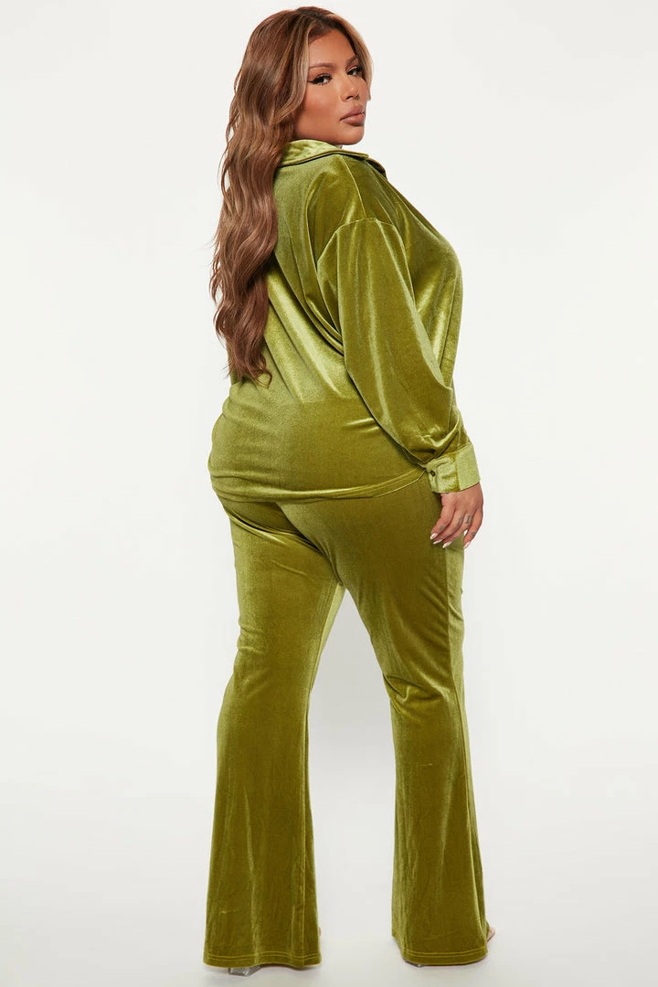 Fashion Nova Viviana Velvet Pant Set - Chartreuse