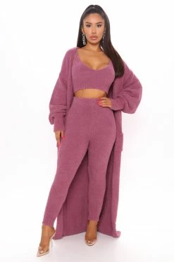 Fashion Nova Living In It 3 Piece Legging Set - Plum