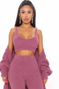 Fashion Nova Living In It 3 Piece Legging Set - Plum