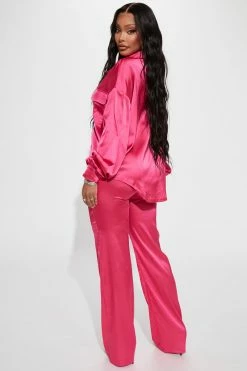 Fashion Nova Wide Leg Sets Sarita Satin Pant Set - Hot Pink