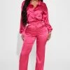 Fashion Nova Wide Leg Sets Sarita Satin Pant Set - Hot Pink