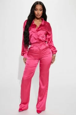 Fashion Nova Wide Leg Sets Sarita Satin Pant Set - Hot Pink