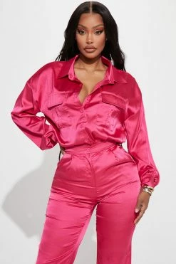 Fashion Nova Wide Leg Sets Sarita Satin Pant Set - Hot Pink