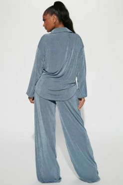 Fashion Nova Sweet In Slinky Pant Set - Slate Blue Wide Leg Sets