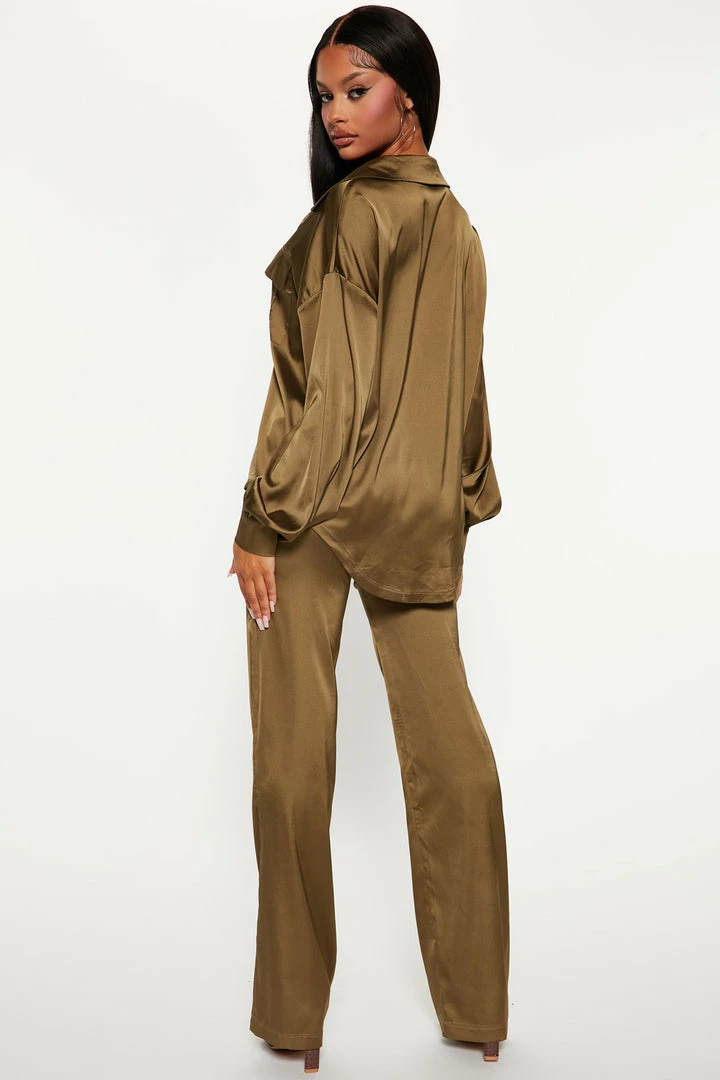 Fashion Nova Wide Leg Sets Sarita Satin Pant Set - Olive