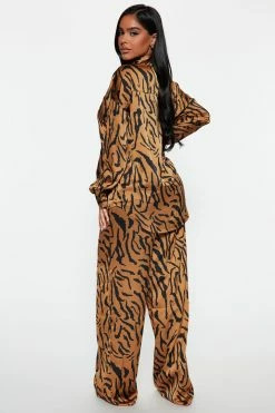 Fashion Nova Wide Leg Sets Frisky Feeling Pant Set - Brown/combo