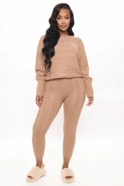 Fashion Nova Got Me Chilled Down Sweater Set - Mocha