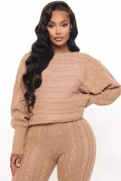 Fashion Nova Got Me Chilled Down Sweater Set - Mocha