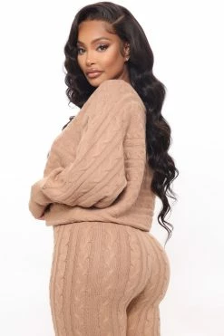Fashion Nova Got Me Chilled Down Sweater Set - Mocha