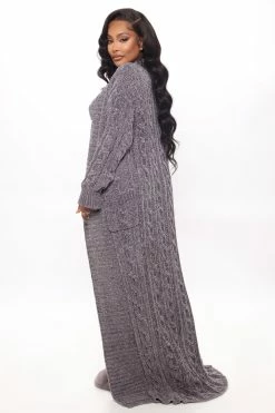 Fashion Nova Cozy Living 3 Piece Short Set - Charcoal Sweater Sets