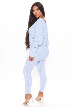 Fashion Nova Got Me Chilled Down Sweater Set - Dusty Blue