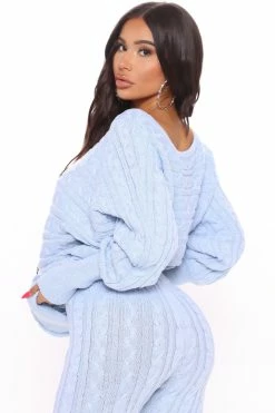 Fashion Nova Got Me Chilled Down Sweater Set - Dusty Blue