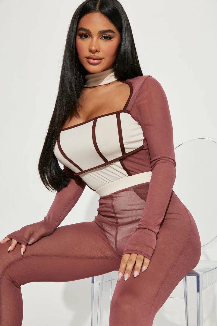 Fashion Nova She's That Girl Mesh Legging Set - Brown/combo Legging Sets