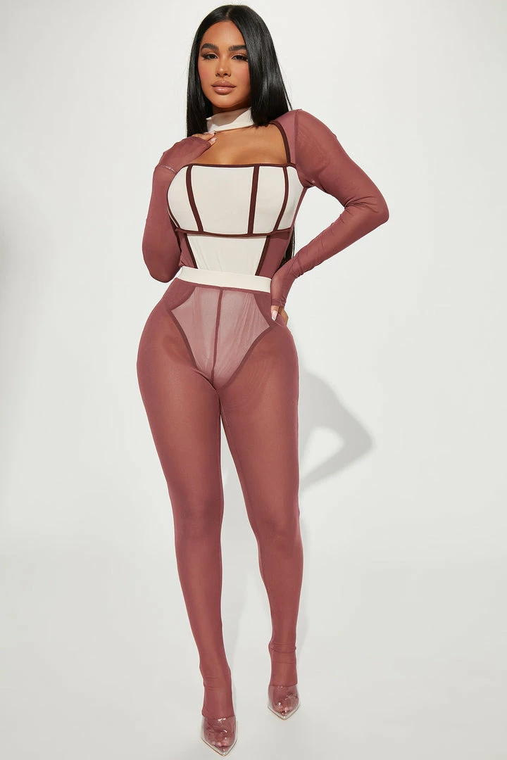 Fashion Nova She's That Girl Mesh Legging Set - Brown/combo Legging Sets