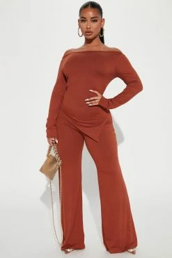 Fashion Nova Wide Leg Sets Another Chance Pant Set - Rust