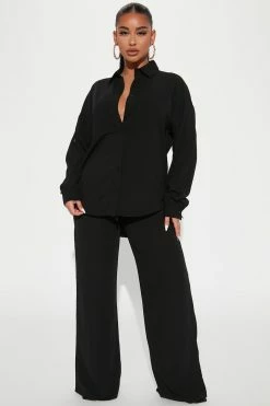 Fashion Nova Casual Days Pant Set - Black Wide Leg Sets