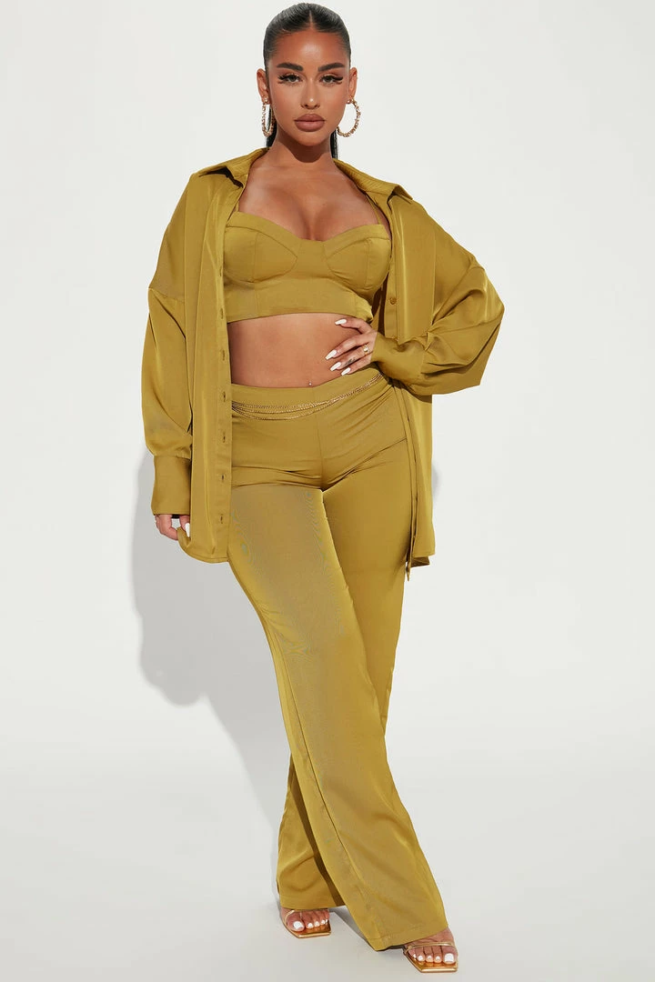 Fashion Nova Everyone's Favorite Three Piece Pant Set 33 - Chartreuse Wide Leg Sets