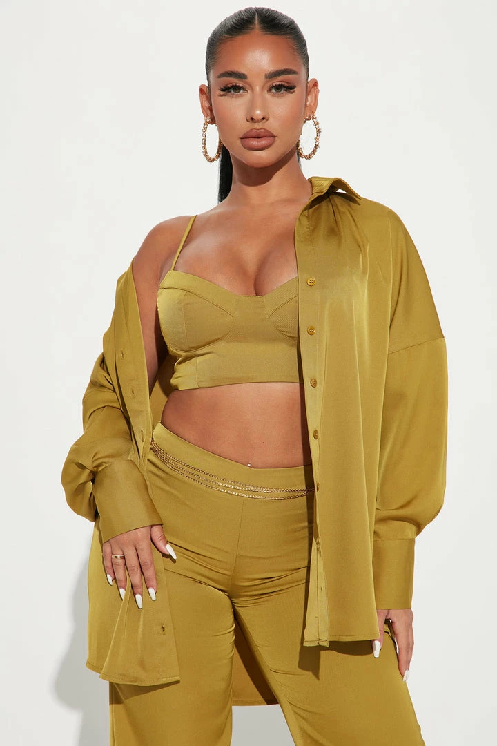 Fashion Nova Everyone's Favorite Three Piece Pant Set 33 - Chartreuse Wide Leg Sets