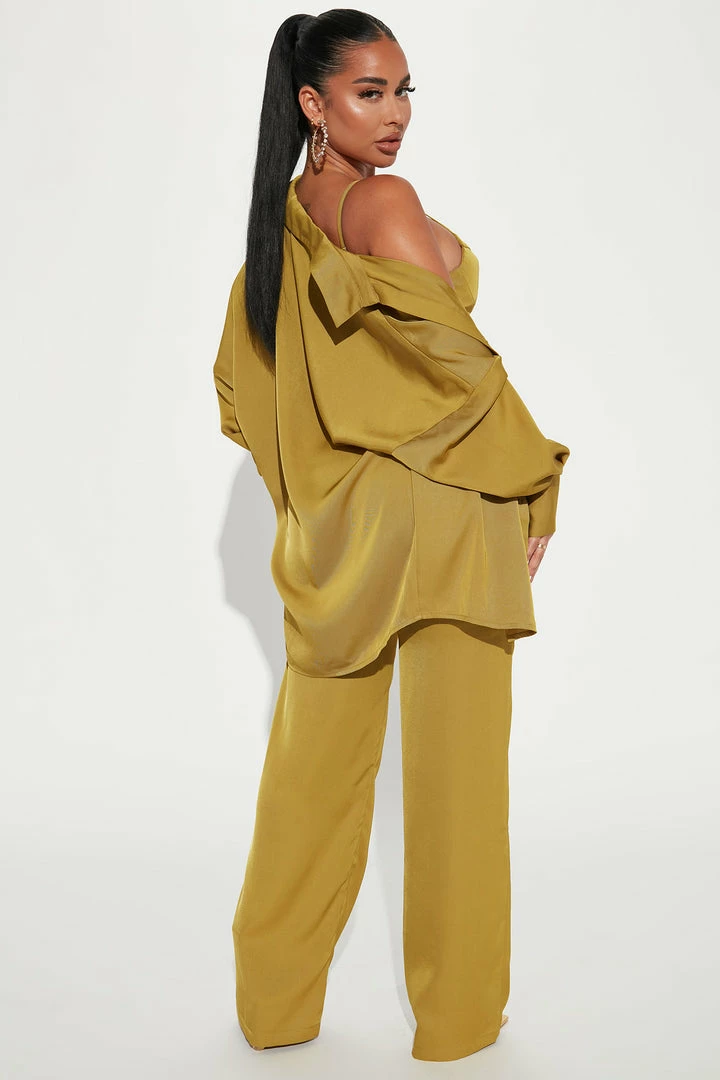 Fashion Nova Everyone's Favorite Three Piece Pant Set 33 - Chartreuse Wide Leg Sets