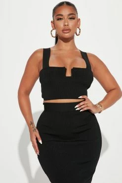 Fashion Nova Tulum Vibes Sweater Skirt Set - Black