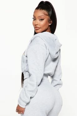 Fashion Nova Lakers Cropped Zip Hoodie - Heather Grey Matching Separates
