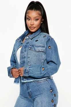 Fashion Nova Grommet Accent Denim Shacket - Medium Wash Matching Separates