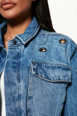 Fashion Nova Grommet Accent Denim Shacket - Medium Wash Matching Separates