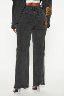 Fashion Nova Matching Separates Floral Brocade Wide Leg Jeans - Black