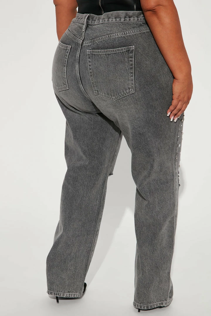 Fashion Nova Razzle Dazzle Embellished Straight Leg Jeans - Grey Matching Separates