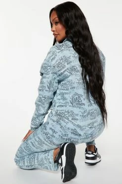 Fashion Nova Matching Separates Say Less Graffiti Printed Denim Jacket - Medium Blue Wash