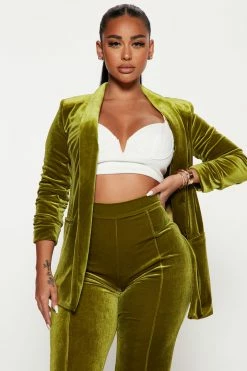 Fashion Nova Wide Leg Sets Viviana Velvet Blazer Pant Set - Chartreuse