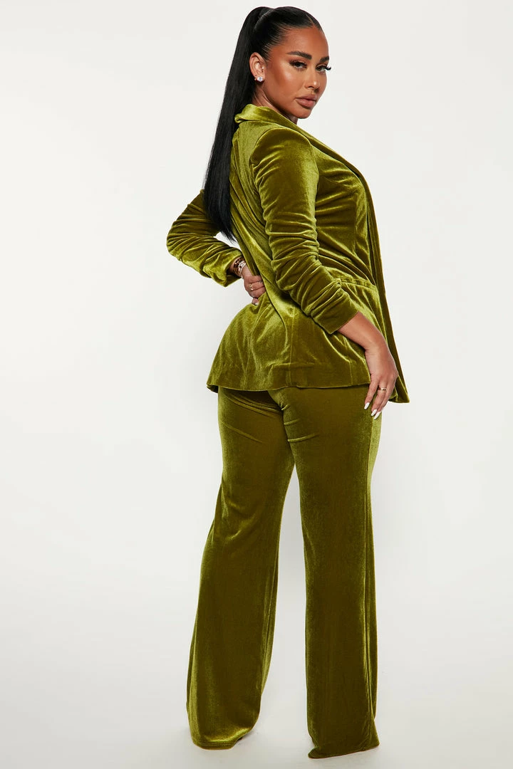 Fashion Nova Wide Leg Sets Viviana Velvet Blazer Pant Set - Chartreuse