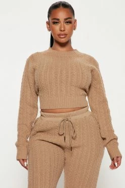 Fashion Nova Comfort First Cable Knit Pant Set - Taupe