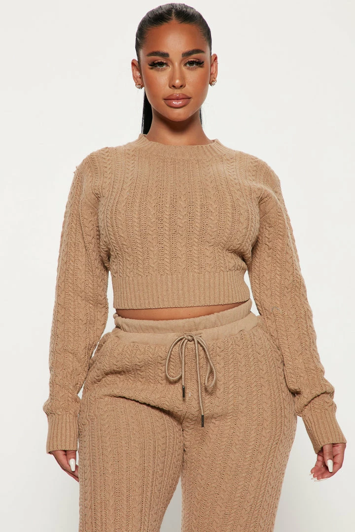 Fashion Nova Comfort First Cable Knit Pant Set - Taupe