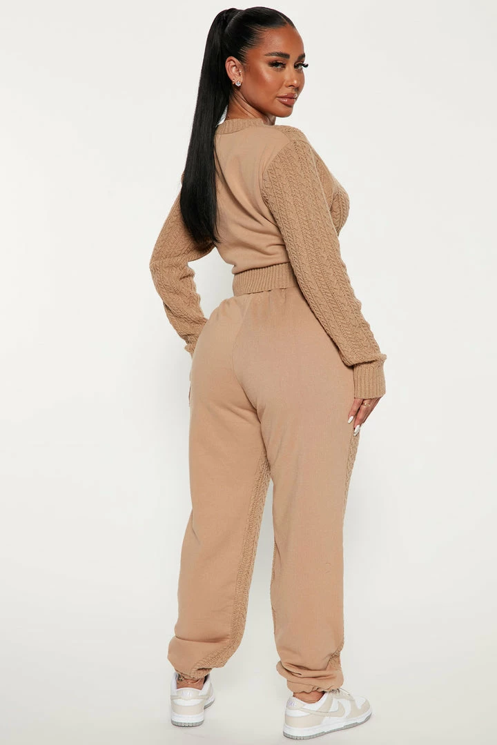 Fashion Nova Comfort First Cable Knit Pant Set - Taupe