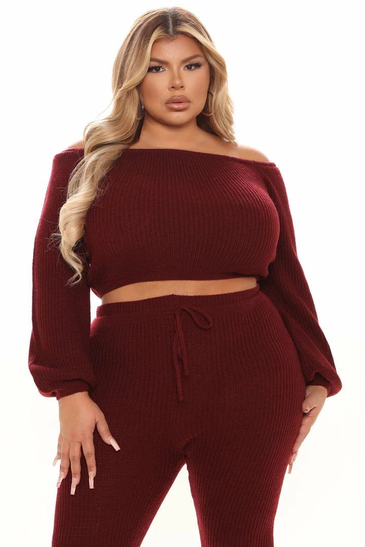 Fashion Nova Legging Sets Running From You Sweater Set - Burgundy
