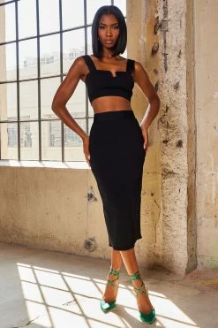 Fashion Nova Tulum Vibes Sweater Skirt Set - Black