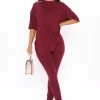 Fashion Nova Weekend Vibes Legging Set - Wine