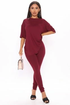 Fashion Nova Weekend Vibes Legging Set - Wine