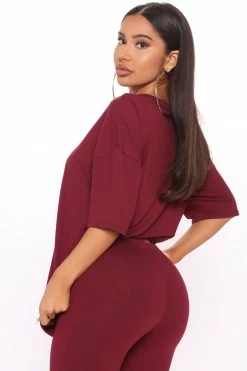 Fashion Nova Weekend Vibes Legging Set - Wine