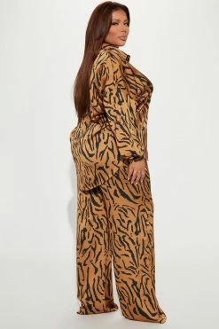 Fashion Nova Wide Leg Sets Frisky Feeling Pant Set - Brown/combo